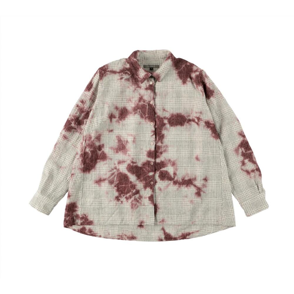 NEW SUZUSAN women's wool cotton linen pencil check blouse in bordeaux / natural
